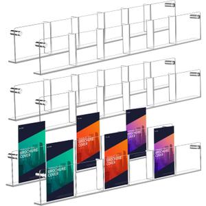 6 Pack Acrylic Brochure Holder Wall Mount 6 Pockets Brochure Holder Wall Mount Magazine Rack Clear Bookshelf Literature Storage Rack Pamphlet Display for Waiting, Living Room, Office Pamphlet Display