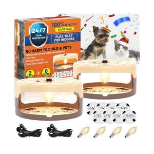 2 Pack Flea Traps for Inside Your Home, Indoor Flea Light, Bed Bug Killer with 8 Sticky Pads & 4 Light Bulb, Odorless Natural Insect Infestation Treatment Trap for Kid Pet