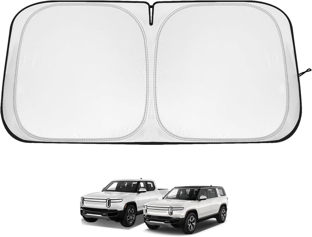 BestEvMod Windshield Sunshade Compatible with 2022-2025 2026 Rivian R1S R1T Accessories Foldable Front Window Sunshade Sun Visor Protector Blocks Glare UV Ray Sun Protection Custom Fit