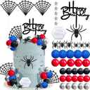 42pcs Spider Cake Topper Balls Cake Decorations with Spider Web Black Red Silver and Glitter Blue Balls for Boys Men Baby Shower Birthday Party Supplies