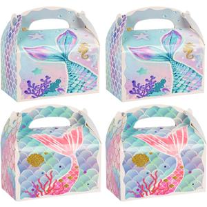36 Pack Cute Mermaid Party Favor Treat Boxes, Small Ocean Gable Boxes for Parties Giveaways and Small Business 6.18x3.58x3.39 Inches