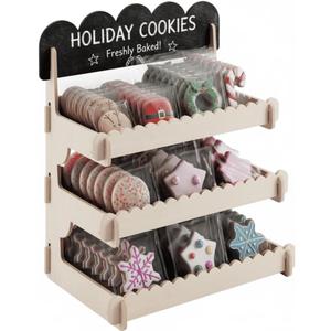 HOTCAN Cookie Display Stand for Bakers & Vendors - Wooden Cookie Stand with Chalkboard Sign for Market Booths, Craft Fairs & Events - Tiered Cookie Display for Cupcakes, Muffins & Pastries (Natural3 Tire)