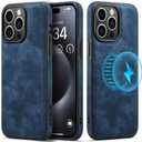 Casus Designed for iPhone15 Pro Case Compatible with MagSafe Leather Slim Luxury Elegant Thin Protective Cover (2023) 6.1" - Blue