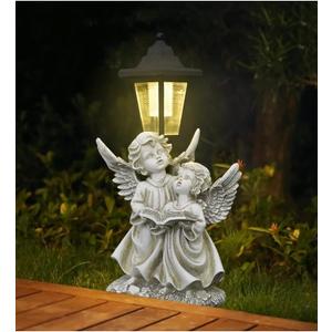 Garden Angel Solar Light Statue, Decorative Outdoor Lantern, White Stone-Look Figurine, LED Powered