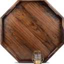 20 Inches Extra Large Octagonal Black Walnut Wood Ottoman Tray with Handles, Serve Tea, Coffee Classic Wooden Decorative Serving Tray
