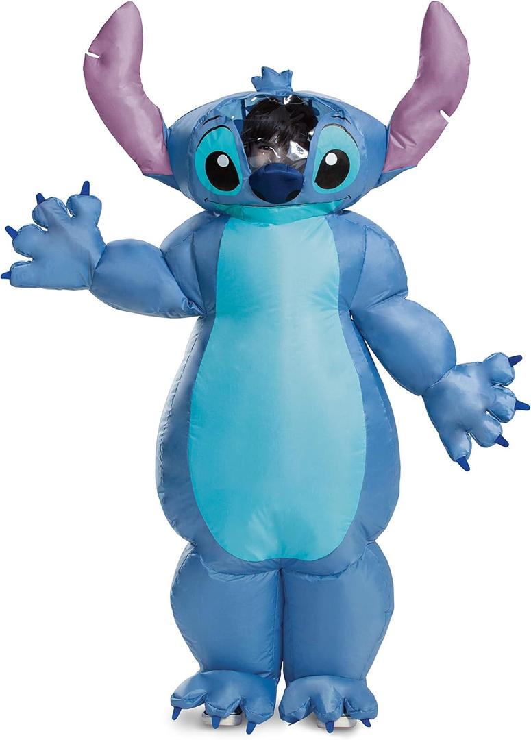 Disguise Stitch Costume for Kids, Inflatable Lilo and Stitch Halloween Costume, Blow Up Jumpsuit with Fan, Child Size (up to 7-8)