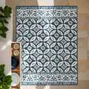jinchan Area Rug 2x3 Entryway Washable Rug Geometric Indoor Doormat Faux Wool Soft Tile Pattern Floral Printed Stain Resistant Non-Slip Carpet for Kitchen Bedroom Bathroom Navy Blue