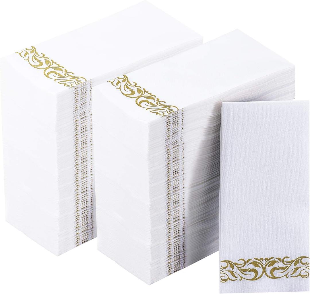Vplus 400 Pack Paper Napkins Guest Towels Disposable Premium Quality 3-ply Dinner Napkins Disposable Soft, Absorbent, Perfect for Kitchen, Wedding, Parties, Dinners or Events (Gold), 400 Count