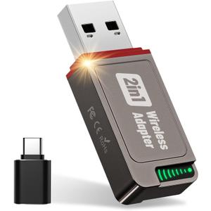 2in1 Wireless Carplay Adapter,2025 Upgrade Mini USB Design for Car Play&Android Auto,Easy Use Fast Stable Connection for iPhone (Grey-Brown)