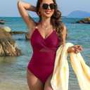 Blooming Jelly Womens One Piece Swimsuit Metal Modest Tummy Control Bathing Suit Slimming Full Coverage Mesh Swim Suits (Red, XXL)
