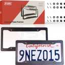 2 x Black License Plate Frames, 2 Pack Universal Car Tag Frame for License Plate for Front and Rear, Automotive Exterior Accessories with Screw Caps for Men & Women