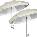 AMMSUN Chair Umbrella with Universal Clamp Adjustable 47 inches and 360° Swivel & UPF 50+ Protection Portable Sun Umbrella, Secure Clip on Camping/Beach Chairs, Stroller, Wheelchair, Golf cart, Lounger, Beige, 2 Pack