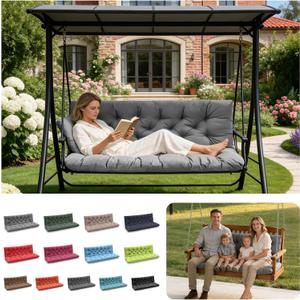 Porch Swing Cushions, Outdoor Swing Replacement Cushions 3 Seater with Backrest, Waterproof Bench Cushion with Ties, for Patio, Porch, Garden ,Backyard,  60x 40 inches (Silver Gray)