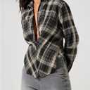 SweatyRocks Women's Plaid Long Sleeve Collared Blouse Casual Side Split Drop Shoulder Going Out Shirt (M)