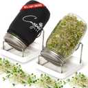 Sprout Growing Kit  Green Onion Regrower, 2 Wide-Mouth Mason Jars with Screen Lids, Blackout Sleeves & Ceramic Tray  Easy Microgreens Growing Kit for Alfalfa, Broccoli, Mung Beans