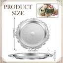 2 Pcs Silver Serving Plates 9.8 Inch Round Platter Serving Tray Decorative Vintage Metal Dessert Plates Vanity Trinket Dishes Jewelry Storage for Wedding Birthday Party Centerpiece