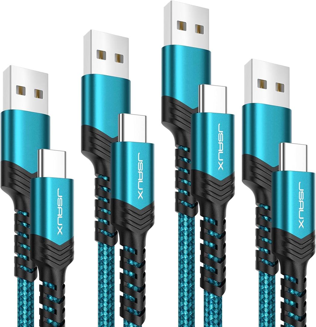 JSAUX USB C Cable 4-Pack [10ft+6.6ft+3.3ft+3.3ft], iPhone 16 Charger USB A to Type C Fasting Charging Cord Compatible with iPhone 16/16 Pro/16 Pro Max/15, Samsung Galaxy S24 S23 S22 Note 20 10 Green