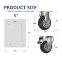 5 inch Caster Wheels with Brake 2200lbs,Heavy Duty Casters Set of 4 for Cart, Trolleys, Furniture and Workbench(2PCS Fixed Caster Wheels 2PCS Locking Swivel Casters)