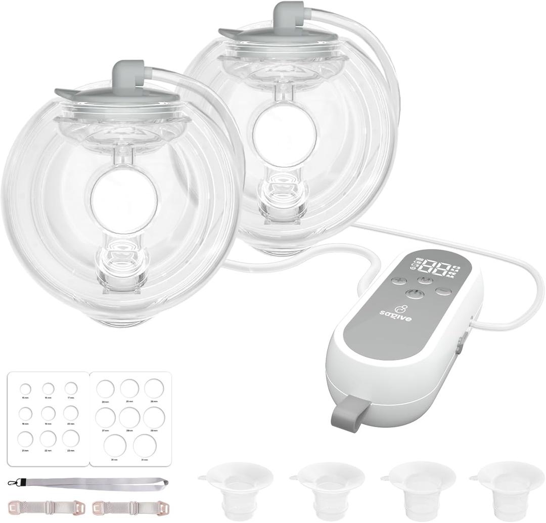 Saglve Wearable Breast Pump ABP-1308 | SPA-Level Comfort 3 Modes & 9 Levels Wearable Breastfeeding Pump, Low-Noise Electric Breast Pump Portable for Office & Home Use (27mm Shield, 21/24mm Flange) (Grey)