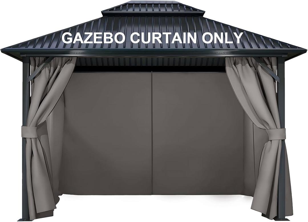 COWVIE 4-Panel 12' x 12' Gazebo Replacement Curtains, Patio Privacy Sidewalls with Double Zipper, Replacement for Outdoor Gazebo Canopy (Curtain Only) (Gray)