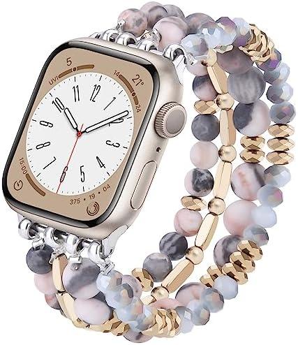 VISOOM Beaded Boho Bracelet Compatible for Apple Watch Band 40mm/38mm/41mm/42mm Series 11 10 9 8 7 SE Series 6/5/4 Women Fashion Cute Handmade Crystal Beads Stretchy Watch Strap for iWatch Bands 3/2/1