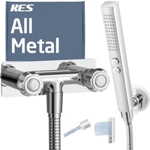 All Metal RV Shower Faucet with Hose and 2 Function Showerhead, KES No Leak Camper Shower Faucet Replacement, SUS 304 Handheld Holder Included, for RV, Travel Trailer, Motorhome, Chrome, XG6105-CH
