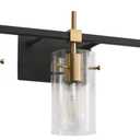 SOLFART Vintage Vanity Lights Bathroom Light Fixture Over Mirror for Bath Glass Shade Light Black and Brass Modern Style 3 Lights