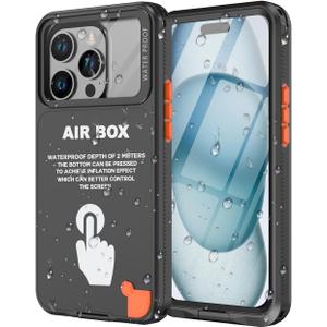 Universal Waterproof Phone Case for iPhone 6.1, Self-Check Function Underwater Pouch Dry Bag Shower Snorkeling for iPhone 15/14/13/12,15/14/13/12 Black