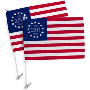 Betsy Ross 1776 2026 USA 250th Car Flag Kit Truck Post Outdoor 2 PCS Pack Bandera Para Carros Independence Day Poster Flags For Cars Window Decor 4th Of July America 250 Anniversary Decoration Gift