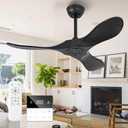 42 Inch Black Solid Wood Ceiling Fan without Light,Propeller Outdoor Ceiling Fans Without Lights with Wall Switch and Remote Control,Quiet DC Motor,3 Blades Ceiling Fan for Patios