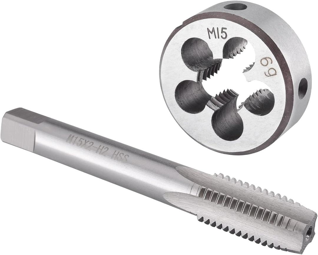 Burkit M15 X 2 Tap and Die Set, M15 x 2.0 Machine Thread Tap and Round Die Right Hand
