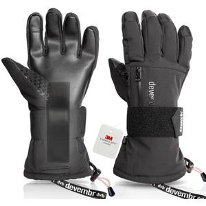 Snowboarding Gloves with Wrist Guards, Ski Gloves Touchscreen (Small, Black)