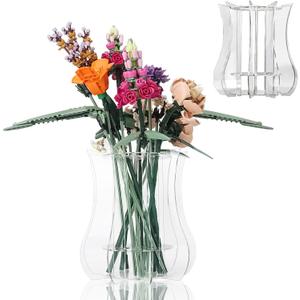 Vase Holder fit for Lego Flowers Bouquet - Acrylic Puzzle Vase fit for Lego Botanical Collection Building, Adult Gift Display Stand for Roses Orchid Sunflower (Transparent)