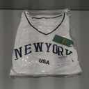 Remidoo Women's Embroidery Graphic Cropped Sweatshirt V Neck Loose Long Sleeve Crop Top (White, XL)