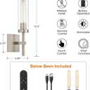 SANTOSTOCK Brushed Nickel Battery Operated Wall Sconces with Remote Control, Wireless Wall Sconce Set of 2, Rechargeable Cordless Wall Lights for Living Room Bathroom Hallway Entryway Stairwell, 3000K