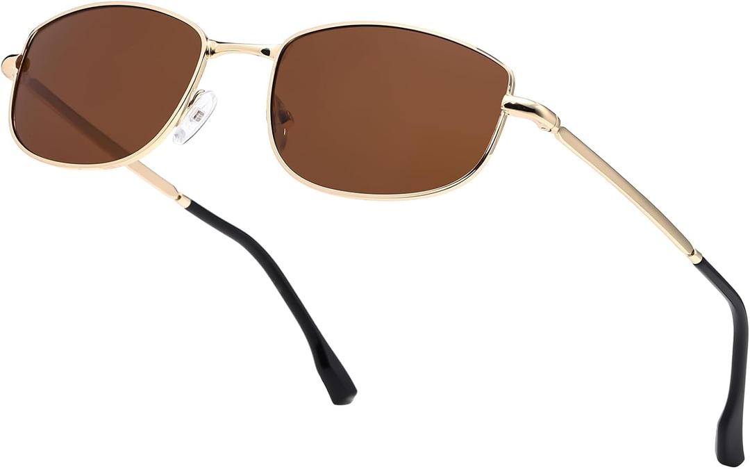 Vintage Rectangle Polarized Sunglasses for Womens Mens 90s Retro Trendy Sunnies Classic Metal Frame Sun Glasses UV400