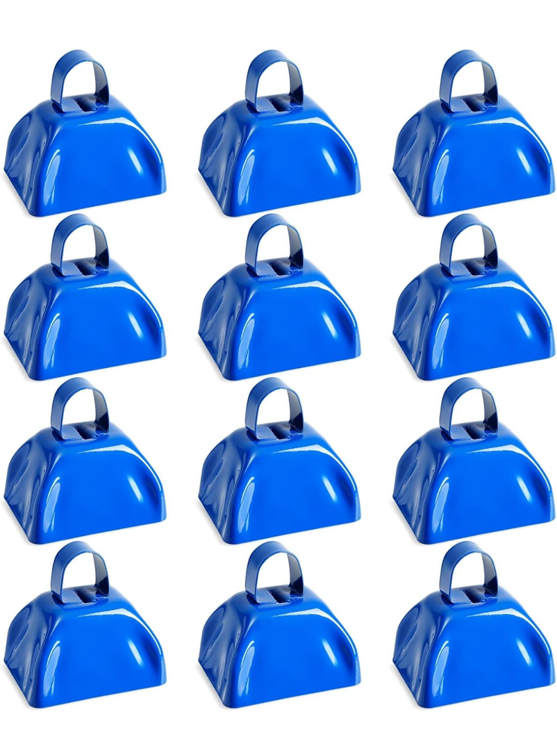 BLUE PANDA 10 Pack 3-inch Cowbells with Handle, Blue Hand Percussion Cow Bells Noise Makers for Sporting Events, Football Games and Celebrations - Cowbell Noise Maker