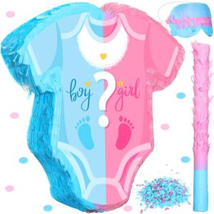 Sratte 4pcs 12.6 x 12 Inches Baby Gender Reveal Piata Set with Confetti Stick Blindfold Pink Blue Pajama Piata Girl Gender Reveal Decorations Party Supplies for Boy Baby Shower