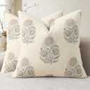 YCOLL Vintage Floral Print Pillow Covers 18x18 Set of 2 Patterned Accent Decorative Cushion Covers Modern Farmhouse Throw Pillow Covers for Sofa Couch Chair Bed Living Room Home Decor, Blush Pink