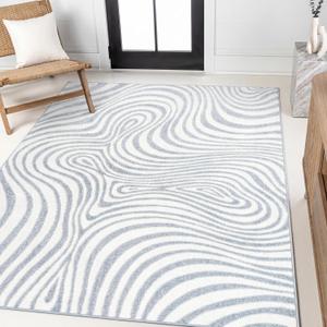 JONATHAN Y Maribo High-Low Abstract Striped Indoor/Outdoor Area Rug, Contemporary, Vintage, Bohemian, Glam, Bedroom, Kitchen, Living Room, Non Shedding, Light Blue/Ivory, 8x10 (SCN103C-8)