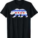 Chicago City Flag Distressed Bear Gift T-Shirt, M