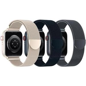 BELONGME 2Pack Mesh Loop Compatible with Apple Watch Bands for Women Men 40mm 41mm 38mm 42mm 44mm 45mm 49mm 46mm Series 11 10 9 8 7 6 5 4 Ultra3 SE3 2, Stainless Steel Metal Magnetic Strap for iWatch
