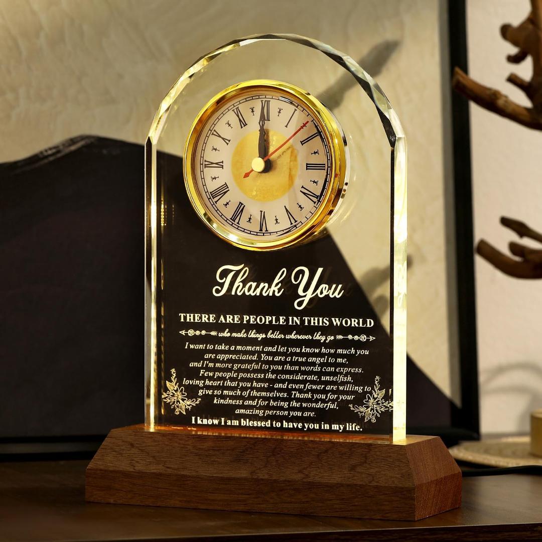 Thank You Gifts for Men Women -LED Crystal Clock with Laser Engraving 9x6.7,Appreciation Gift for Friends Teacher Hostess Nurse,Thanksgiving Gratitude Gifts for Boss Employee Coworkers