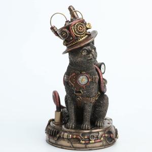 Veronese Design 6 7/8 Inch Steampunk Chaotic Neutal Mad Hatter Cat Cold Cast Resin Bronze Finish Animal Figurine
