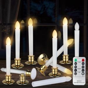 10 Pack Flameless LED Taper Candles with Remote & Timer  Battery Operated Flickering Window Candlesticks with Gold Holders  Safe Realistic Light for Christmas Home Wedding Decor Golden Holder