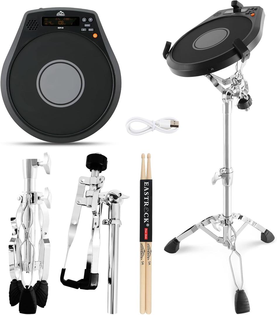 EASTROCK Electronic Practice Drum Pad With Stand, 12 Inches Portable Drum Pad,Silent Drum Electric Drum Pad With Stand,Suitable for Beginners and Professionals,Black