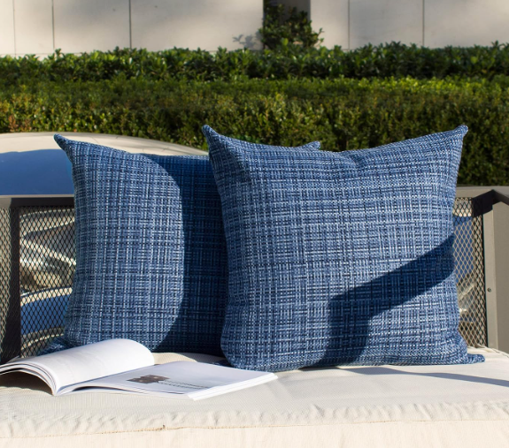 Kevin Textile Pack of 2 Decorative Outdoor Waterproof Throw Pillow Covers Lumbar Pillowcases Modern Cushion Cases for Patio Couch Bench 22 x 22 Inch, Blue