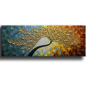 YaSheng Art -100% Hand Painted 3D Golden Flowers Contemporary Art Oil Painting On Canvas Texture Palette Knife Tree Paintings Home Dining Room Living Room Wall Decor Large Abstract Canvas Art Paintings 24x60inch (60L" x 24W", YS0018)