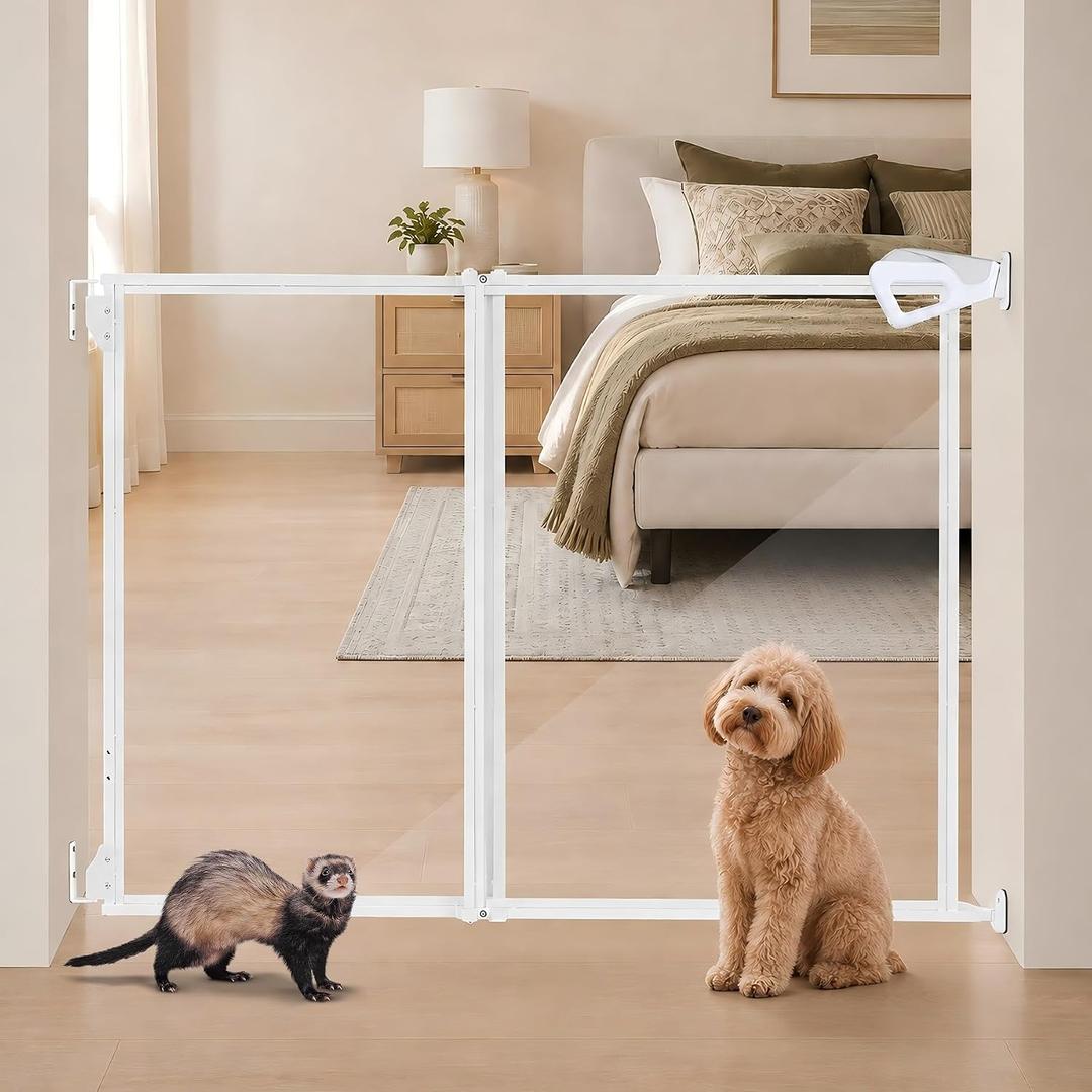 30" H Clear Dog Gate for Doorway,Adjustable 27"- 42" Width Acrylic Pet Gate