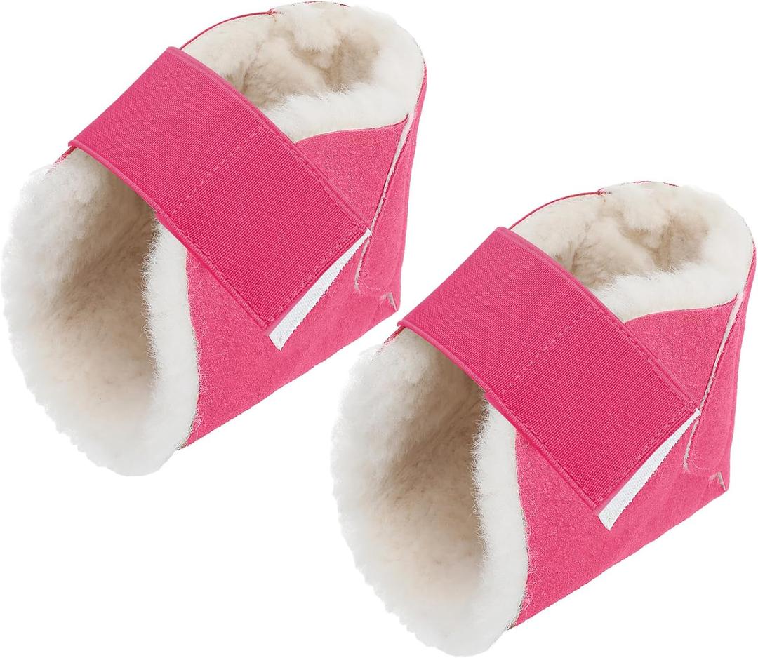 2 Pcs Heel Protectors for Pressure Sores Sheepskin Heel Pads Soft Foot Cushions Pad Protectors Adjustable Foot Pillows with Securing Strap for Bed Sore Ankle Ulcers (Pink)